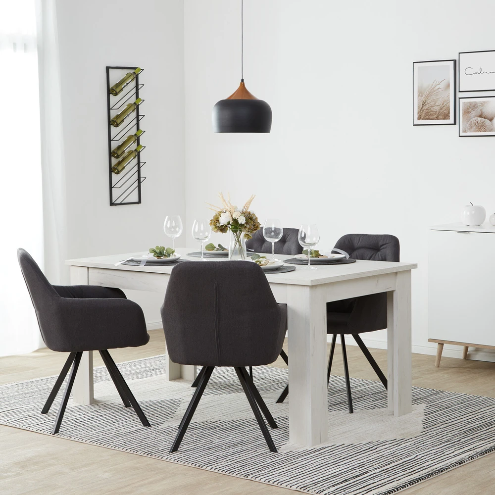 Homestyle4U Valgomojo kėdžių komplektas, apmušta kiaušinio formos krėslas, 59x88x57 cm, pilka