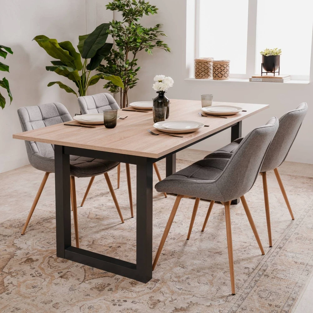 Homestyle4U Valgomojo stalas, 200x90x75 cm, ruda, pilka