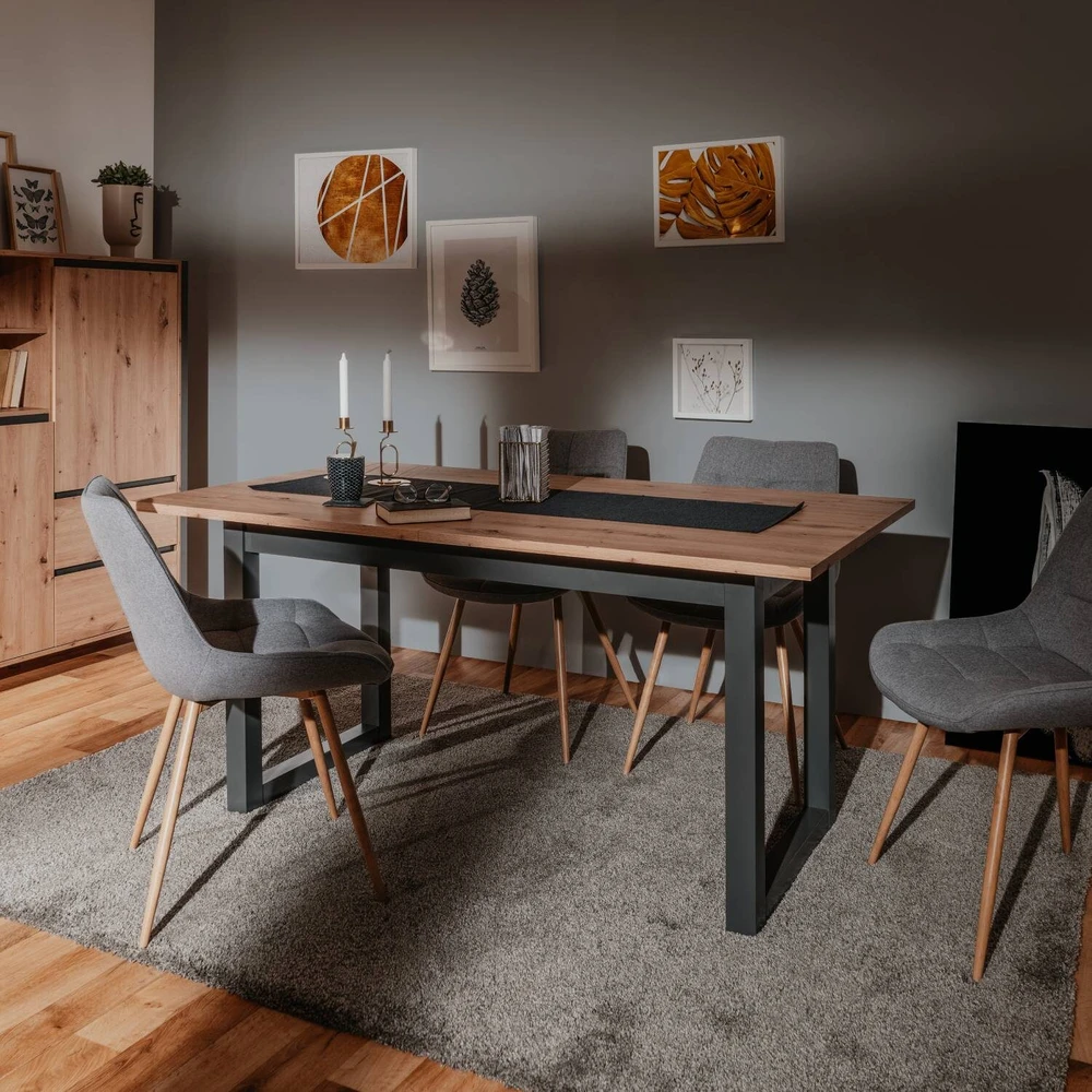 Homestyle4U Valgomojo stalas, 200x90x75 cm, ruda, pilka