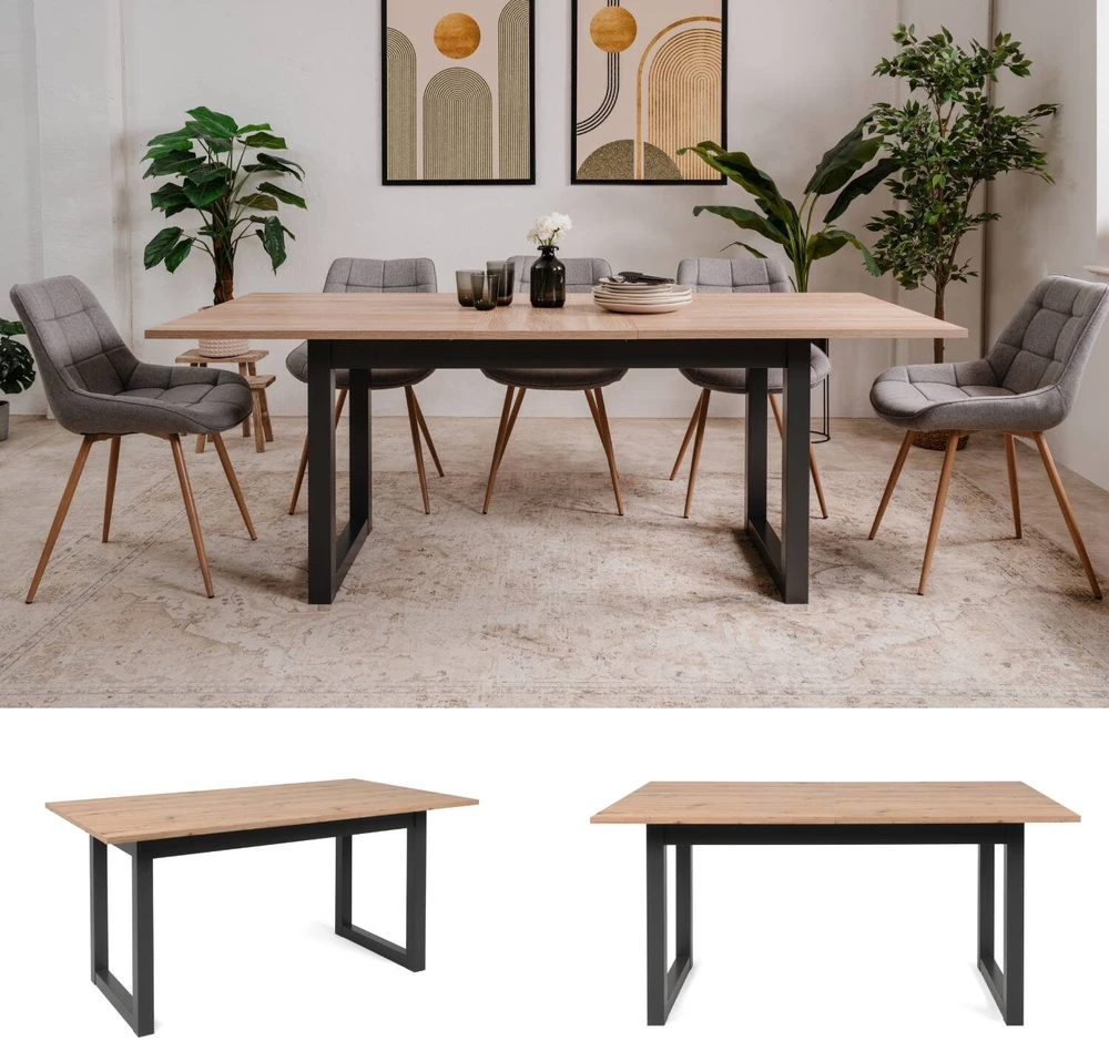 Homestyle4U Valgomojo stalas, 200x90x75 cm, ruda, pilka