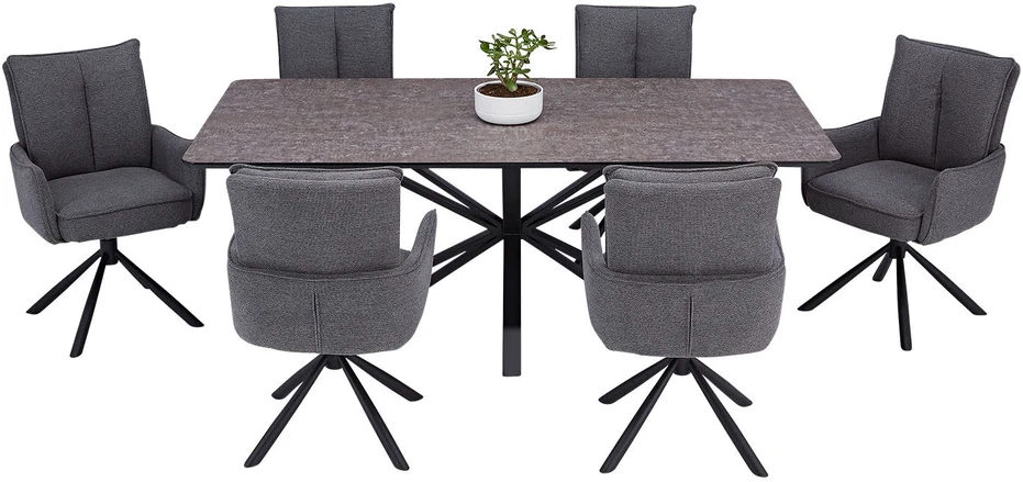 Homestyle4U Valgomojo stalas ir kėdžių komplektas, 200x100x93.5 cm, ruda, juoda, pilka