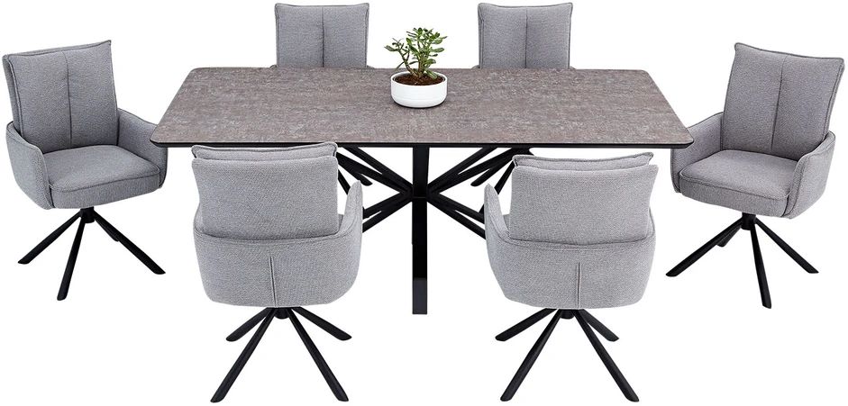 Homestyle4U Valgomojo stalas ir kėdžių komplektas, 200x100x93,5 cm, ruda juoda pilka