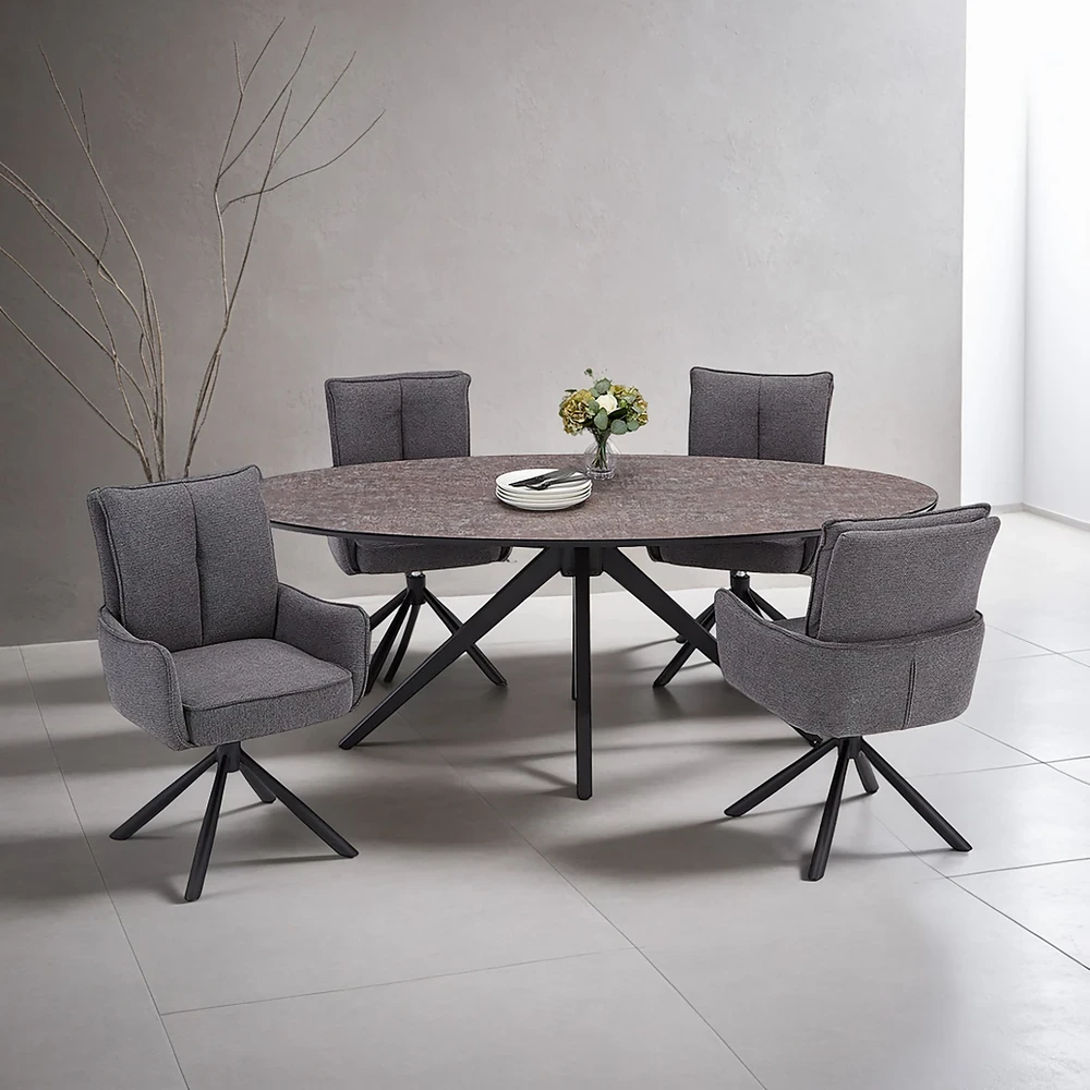 Homestyle4U Valgomojo stalas ir kėdžių komplektas, 200x95x93.5 cm, ruda, juoda, pilka
