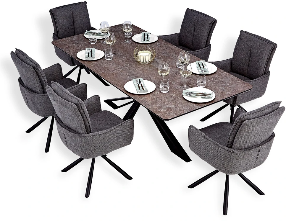 Homestyle4U Valgomojo stalas ir kėdžių komplektas, 200x100x93.5 cm, ruda, juoda, pilka