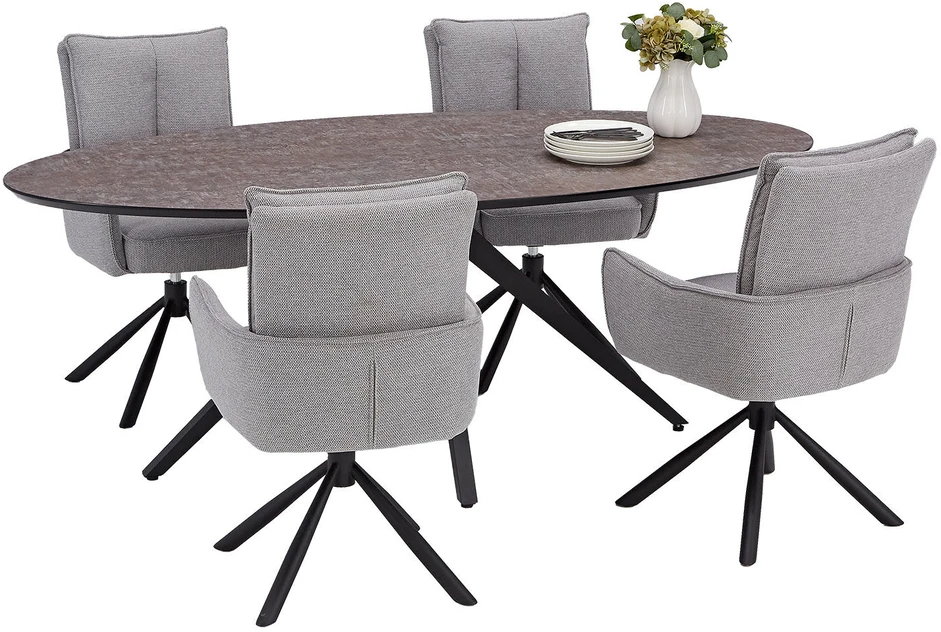 Homestyle4U Valgomojo stalas ir kėdžių komplektas, 200x95x76 cm, ruda, juoda, pilka