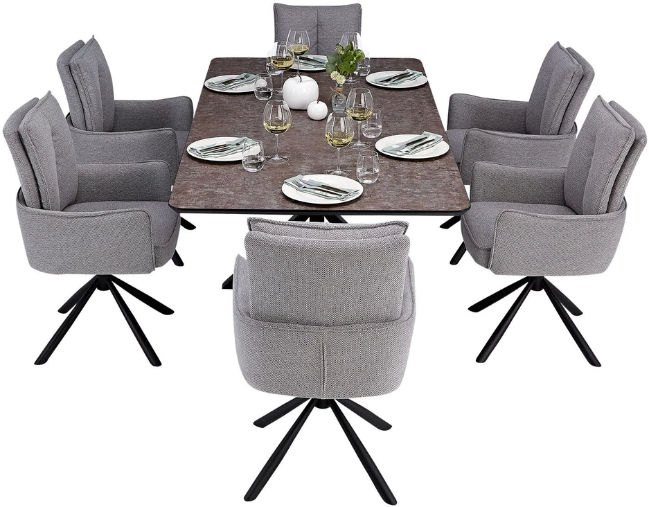 Homestyle4U Valgomojo stalas ir kėdžių komplektas, 200x100x93,5 cm, ruda juoda pilka
