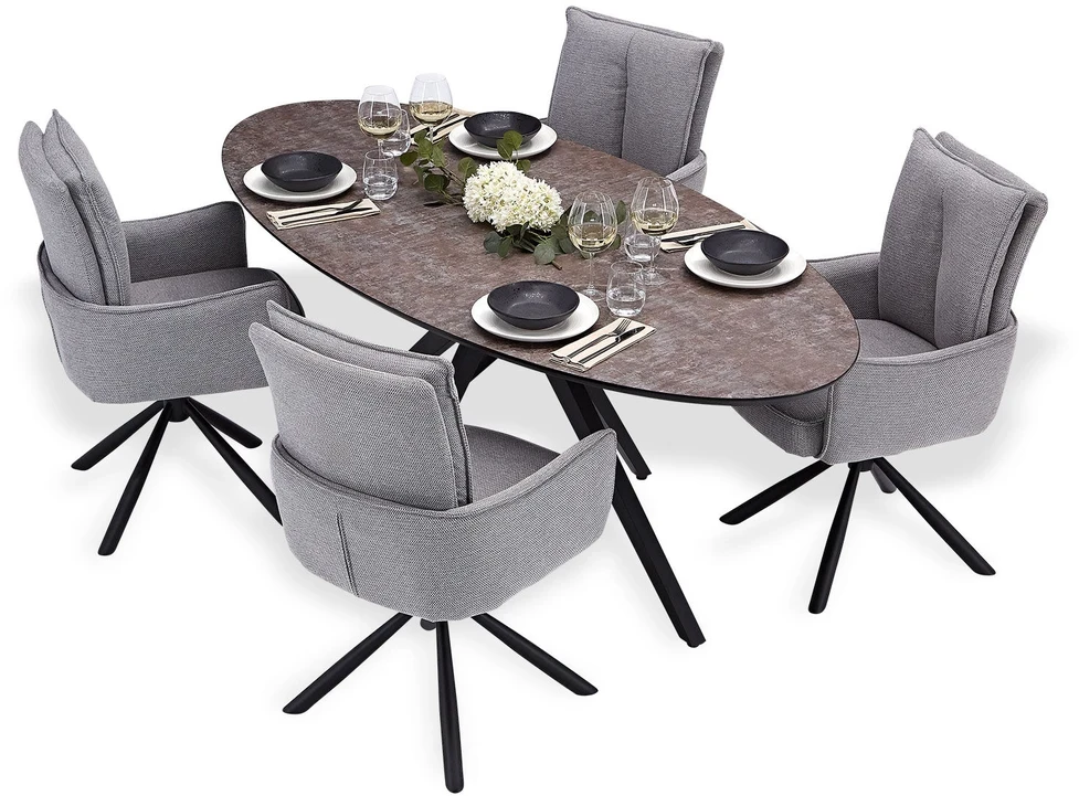 Homestyle4U Valgomojo stalas ir kėdžių komplektas, 200x95x76 cm, ruda, juoda, pilka