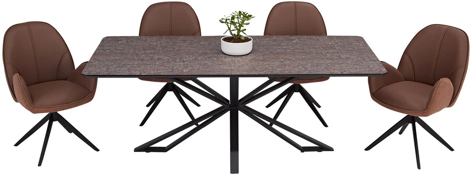 Homestyle4U Valgomojo stalas ir kėdžių komplektas, 200x100x76 cm, ruda, juoda