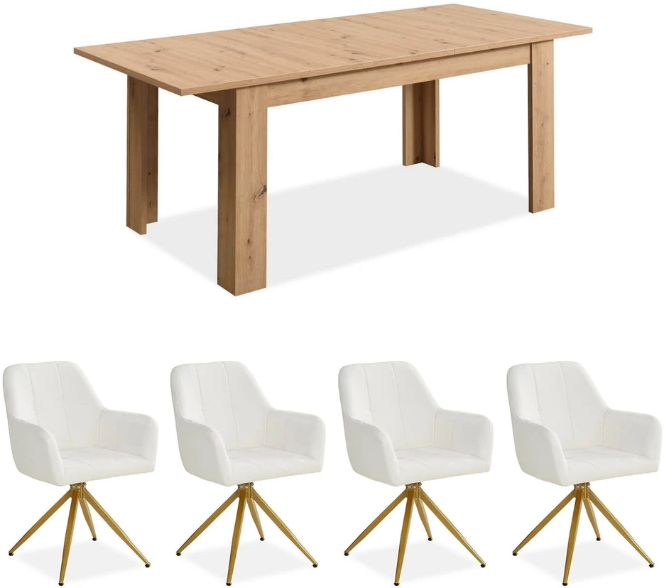 Homestyle4U Valgomojo stalas ir kėdžių komplektas, 200.5x90.5x76.5 cm, smėlio ir ruda