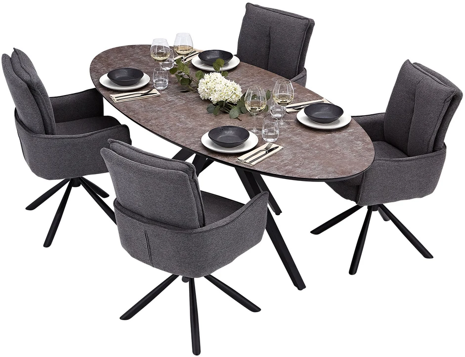 Homestyle4U Valgomojo stalas ir kėdžių komplektas, 200x95x93.5 cm, ruda, juoda, pilka