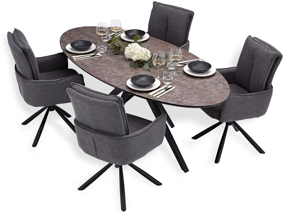 Homestyle4U Valgomojo stalas ir kėdžių komplektas, 200x95x93.5 cm, ruda, juoda, pilka