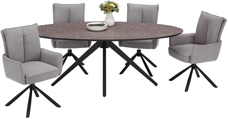 Homestyle4U Valgomojo stalas ir kėdžių komplektas, 200x95x76 cm, ruda, juoda, pilka