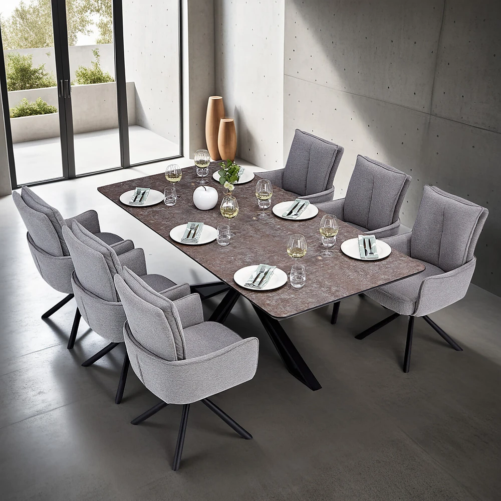 Homestyle4U Valgomojo stalas ir kėdžių komplektas, 200x100x93,5 cm, ruda juoda pilka