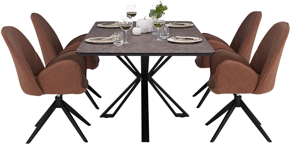 Homestyle4U Valgomojo stalas ir kėdžių komplektas, 200x100x76 cm, ruda, juoda