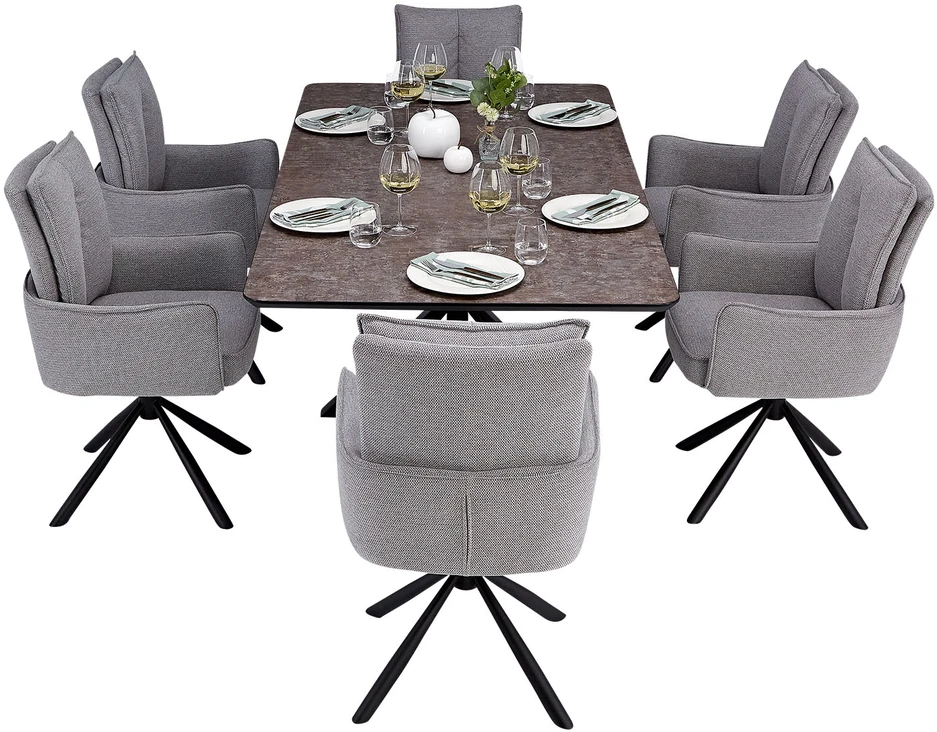 Homestyle4U Valgomojo stalas ir kėdžių komplektas, 200x100x93,5 cm, ruda juoda pilka