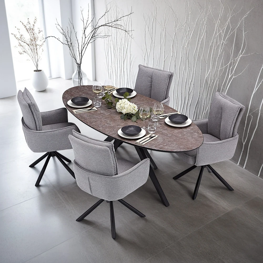 Homestyle4U Valgomojo stalas ir kėdžių komplektas, 200x95x76 cm, ruda, juoda, pilka