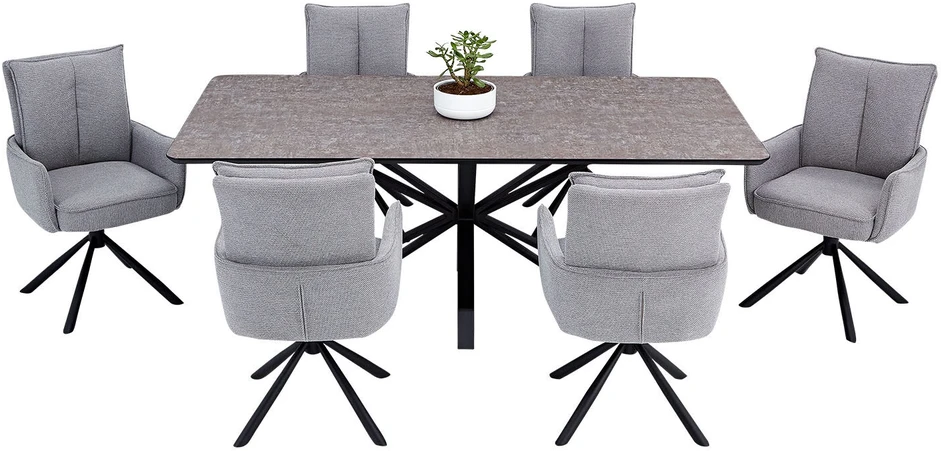Homestyle4U Valgomojo stalas ir kėdžių komplektas, 200x100x93,5 cm, ruda juoda pilka