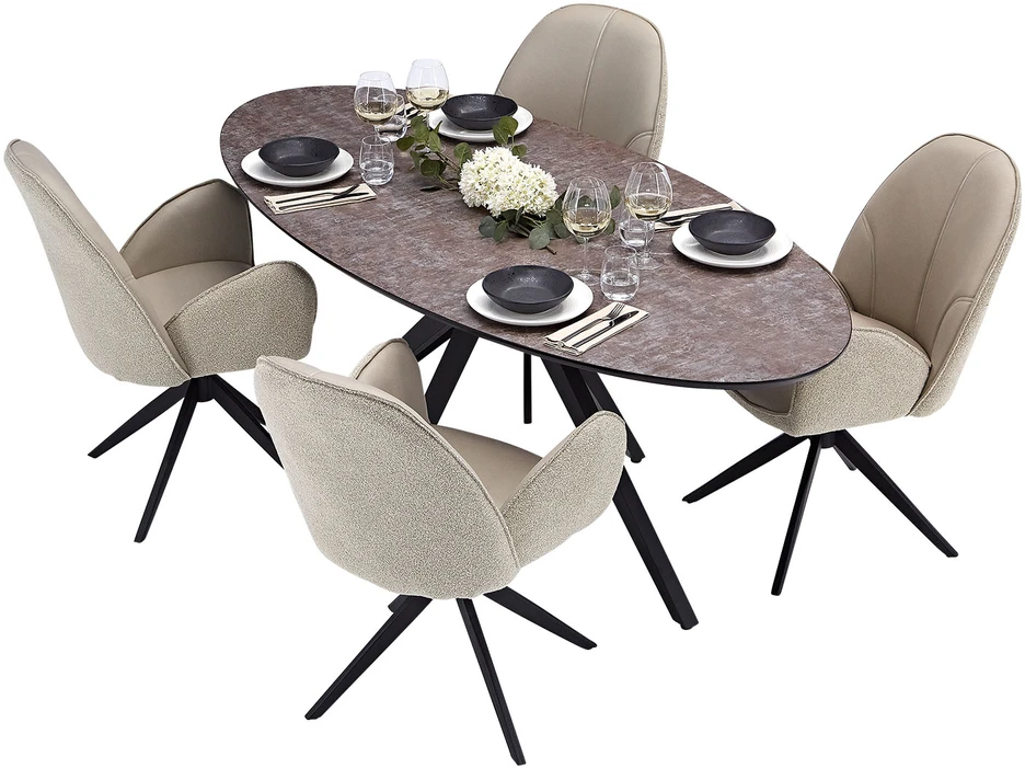 Homestyle4U Valgomojo stalas ir kėdžių komplektas, 200x95x76 cm, ruda, smėlio, juoda