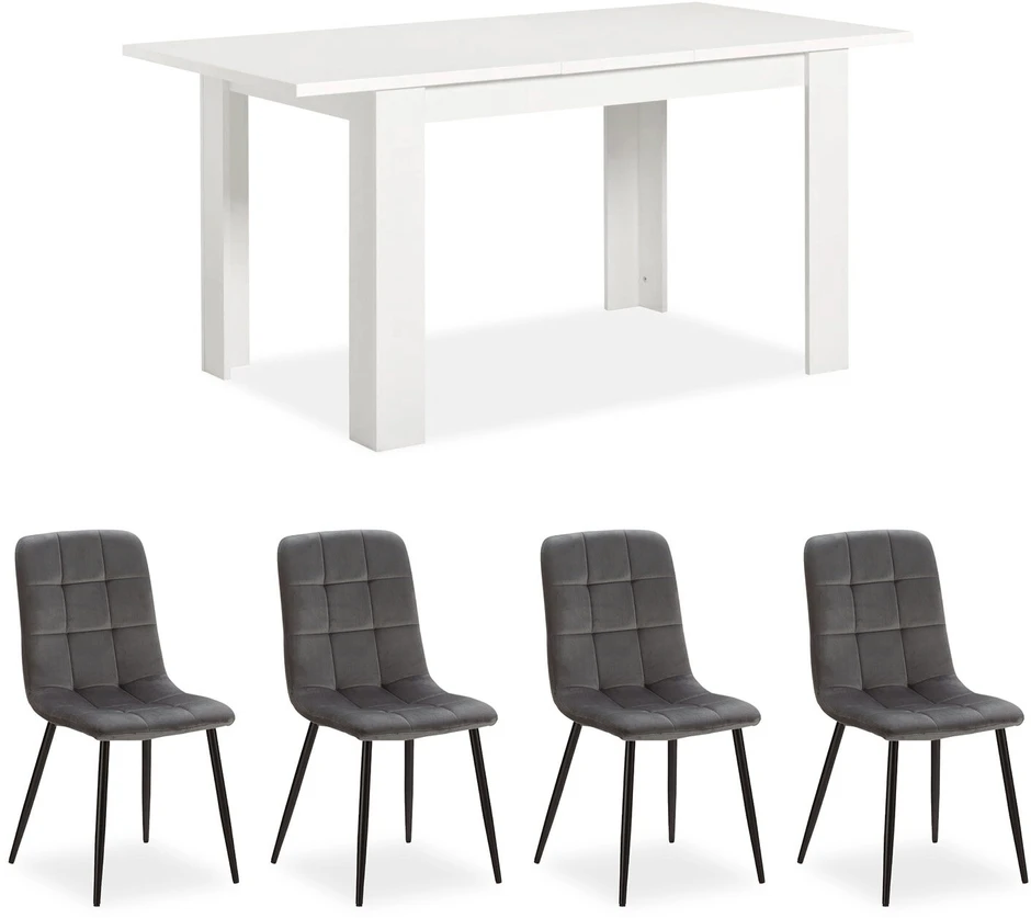 Homestyle4U Valgomojo stalas ir kėdžių komplektas, 120x80x75 cm, balta, pilka