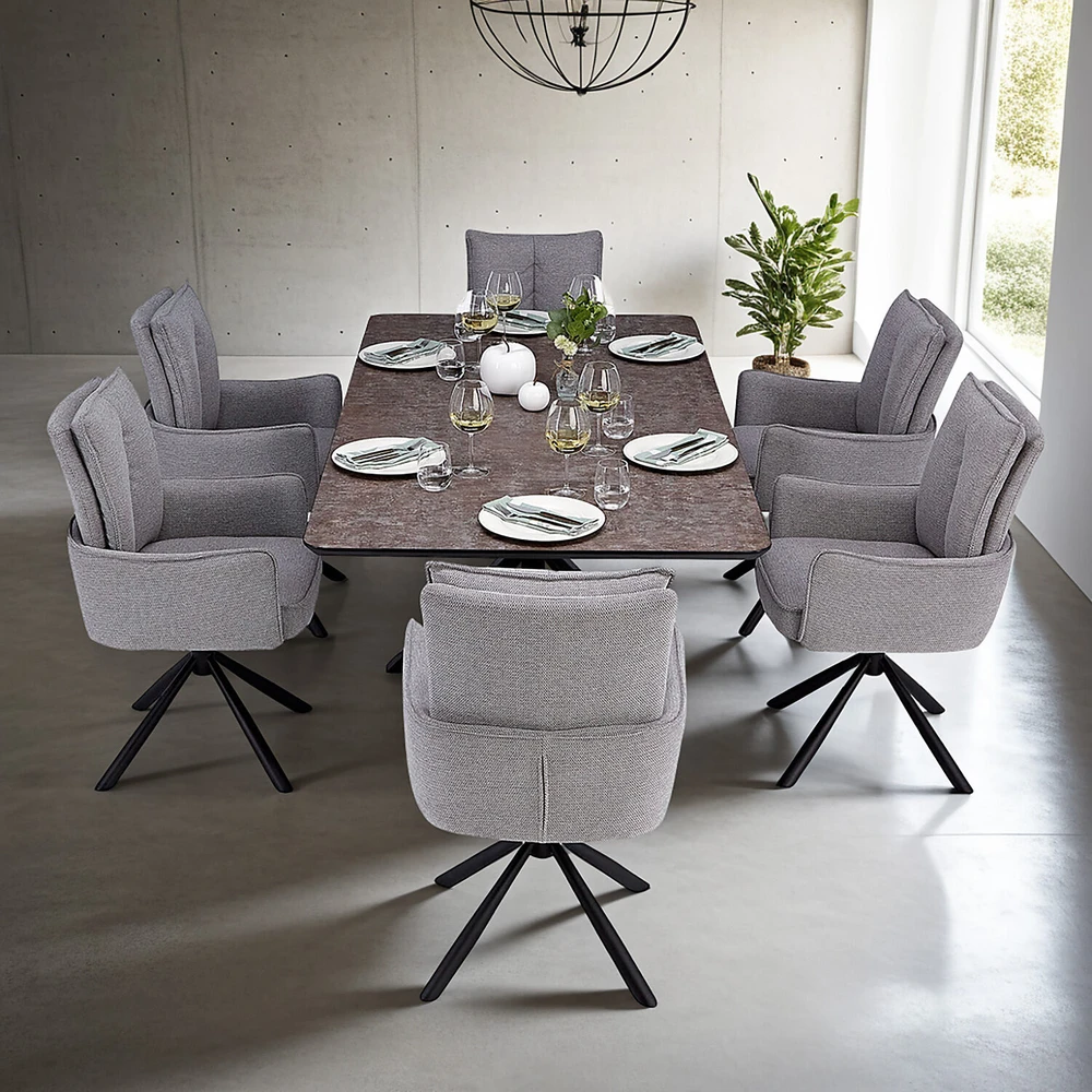 Homestyle4U Valgomojo stalas ir kėdžių komplektas, 200x100x93,5 cm, ruda juoda pilka