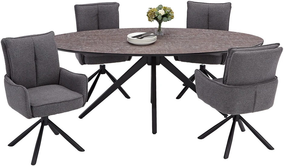 Homestyle4U Valgomojo stalas ir kėdžių komplektas, 200x95x93.5 cm, ruda, juoda, pilka