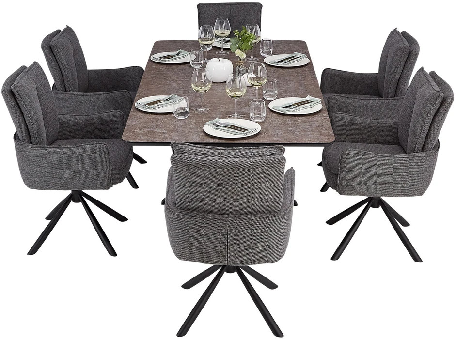 Homestyle4U Valgomojo stalas ir kėdžių komplektas, 200x100x93.5 cm, ruda, juoda, pilka