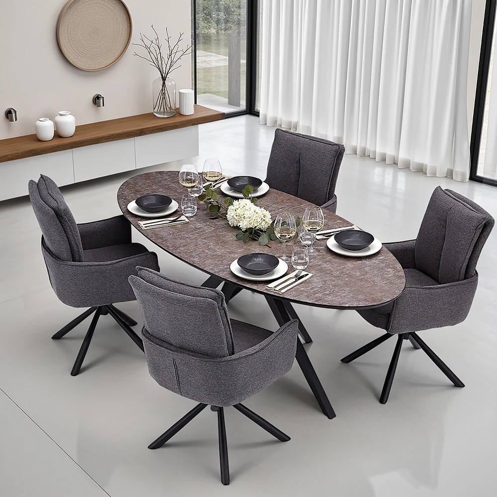 Homestyle4U Valgomojo stalas ir kėdžių komplektas, 200x95x93.5 cm, ruda, juoda, pilka