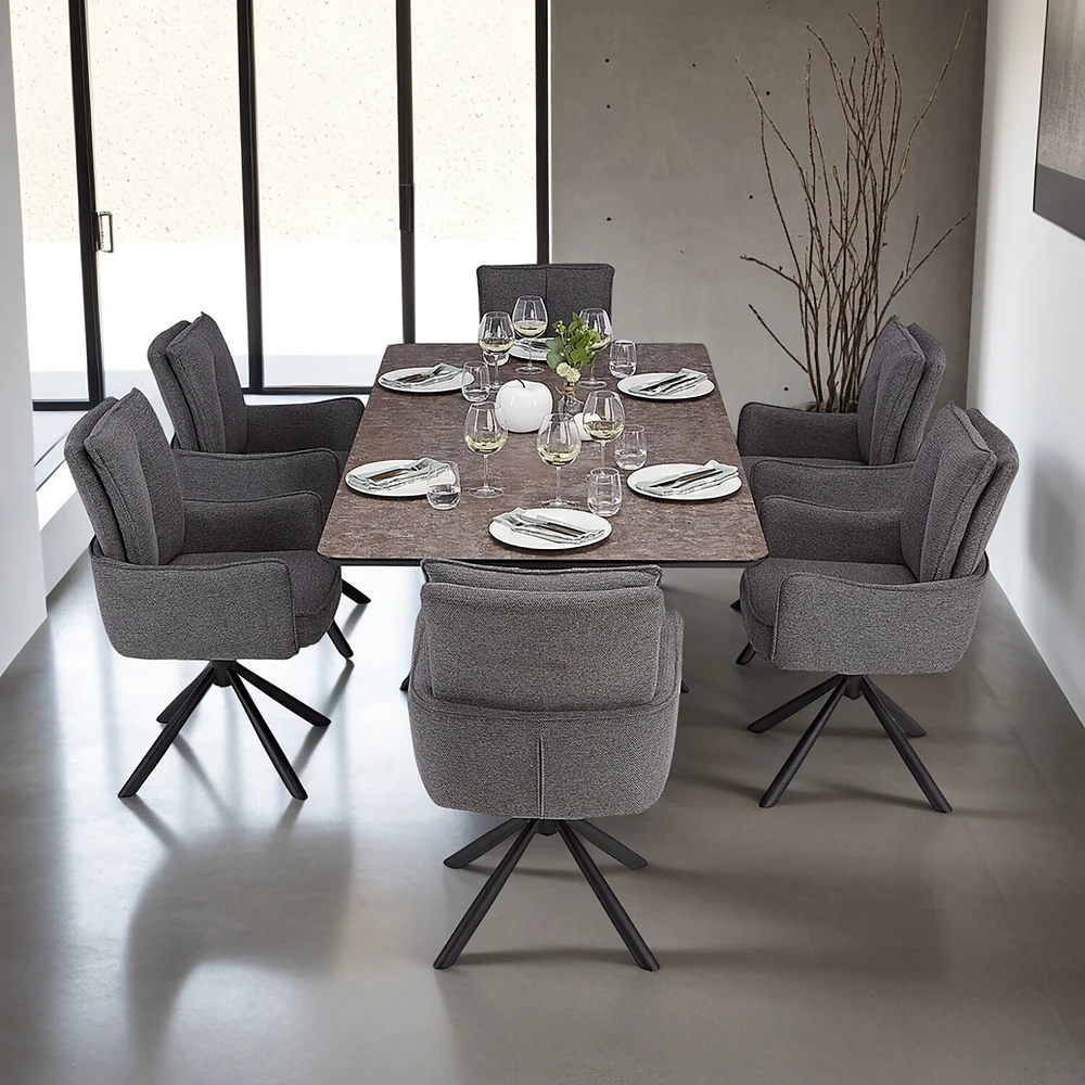Homestyle4U Valgomojo stalas ir kėdžių komplektas, 200x100x93.5 cm, ruda, juoda, pilka