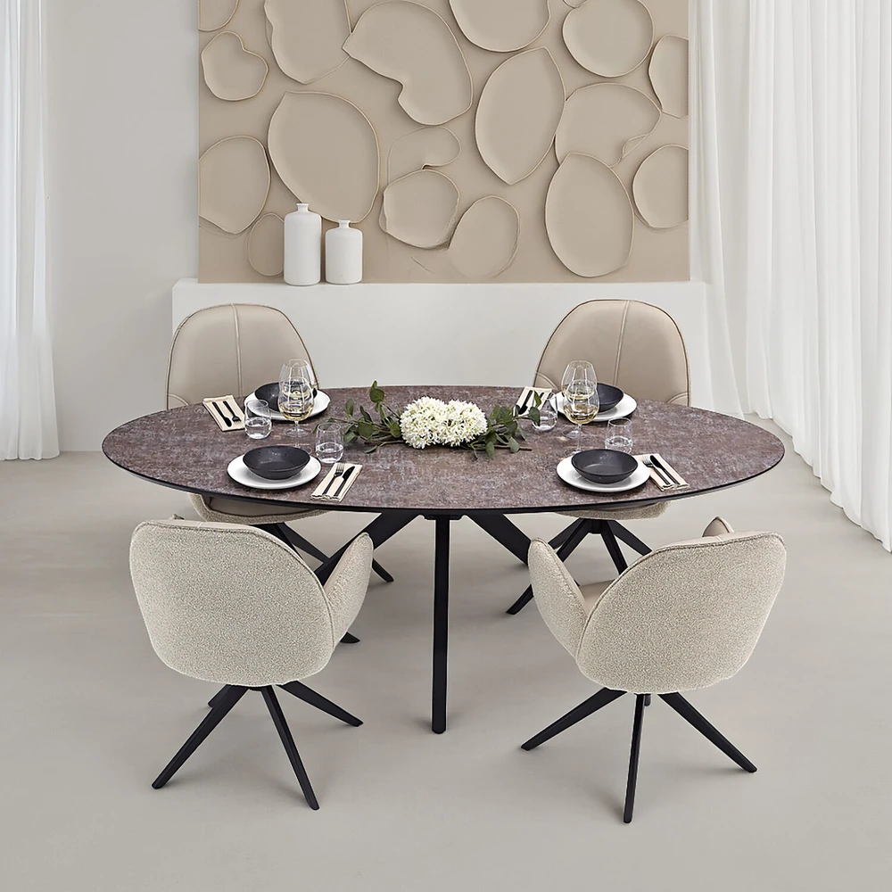 Homestyle4U Valgomojo stalas ir kėdžių komplektas, 200x95x76 cm, ruda, smėlio, juoda