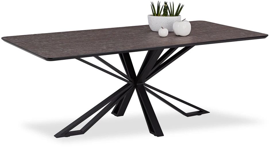 Homestyle4U Valgomojo stalas ir kėdžių komplektas, 200x100x93.5 cm, ruda, juoda, pilka
