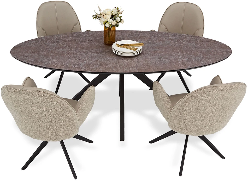 Homestyle4U Valgomojo stalas ir kėdžių komplektas, 200x95x76 cm, ruda, smėlio, juoda