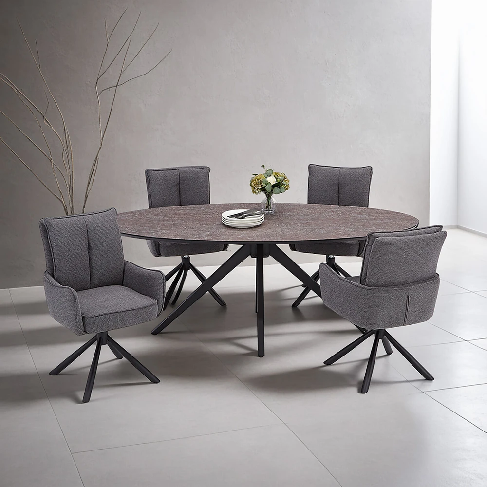 Homestyle4U Valgomojo stalas ir kėdžių komplektas, 200x95x93.5 cm, ruda, juoda, pilka