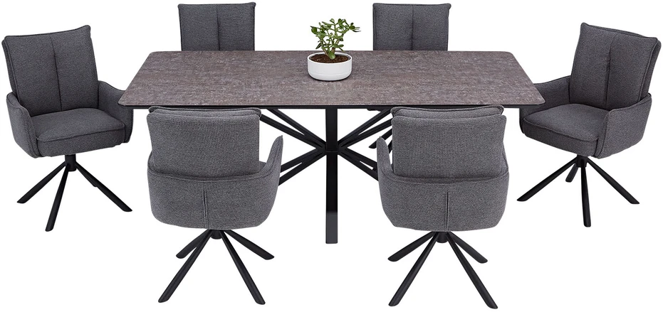 Homestyle4U Valgomojo stalas ir kėdžių komplektas, 200x100x93.5 cm, ruda, juoda, pilka