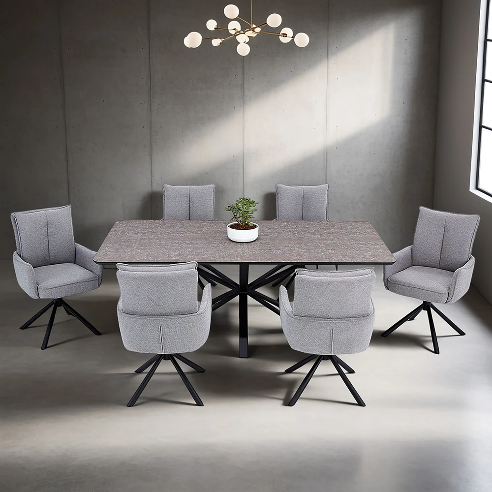 Homestyle4U Valgomojo stalas ir kėdžių komplektas, 200x100x93,5 cm, ruda juoda pilka