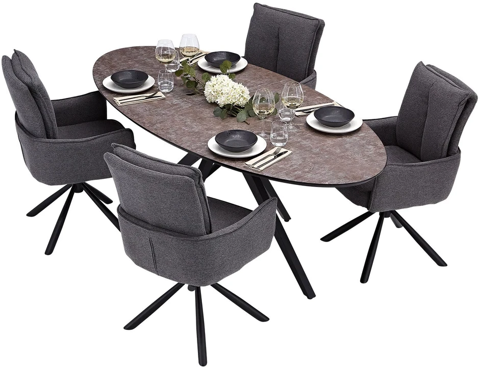Homestyle4U Valgomojo stalas ir kėdžių komplektas, 200x95x93.5 cm, ruda, juoda, pilka