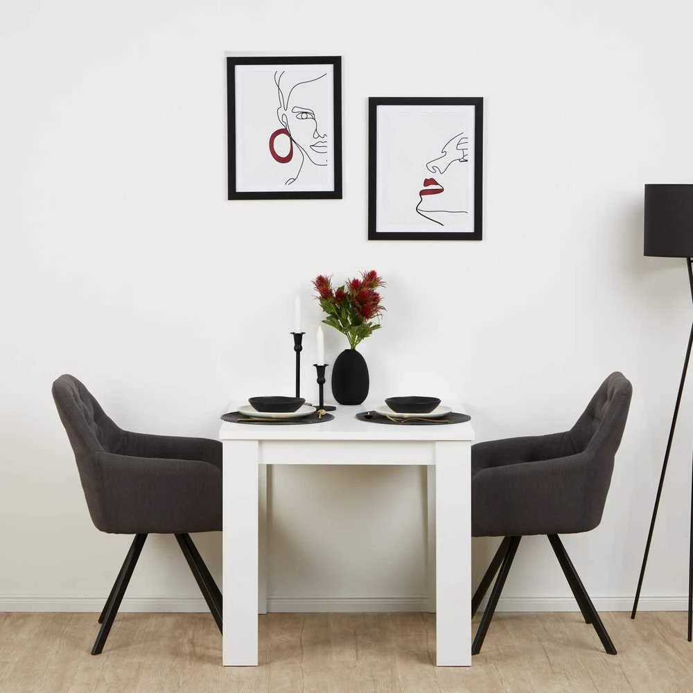 Homestyle4U Valgomojo stalas su kėdėmis, 80x80x75 cm, balta ir pilka