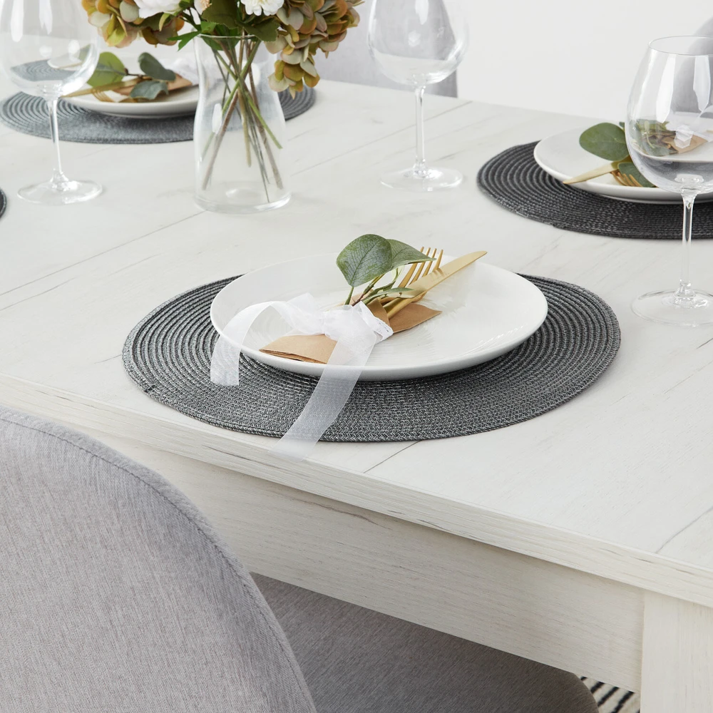 Homestyle4U Valgomojo stalas su kėdėmis, 160.5x90.5x76.5 cm, balta, pilka