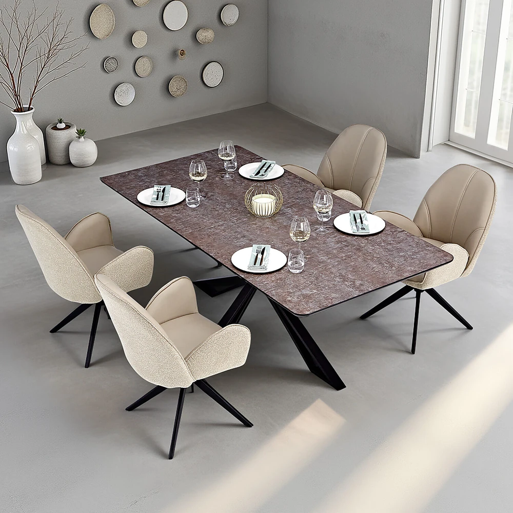Homestyle4U Valgomojo stalas su kėdėmis, 200x100x76 cm, ruda juoda smėlio
