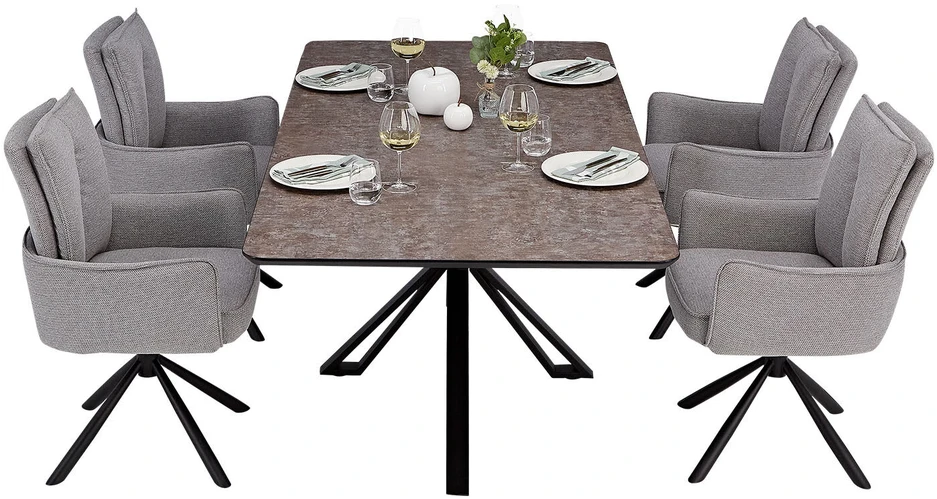Homestyle4U Valgomojo stalas su kėdėmis, 200x100x76 cm, ruda, juoda, pilka