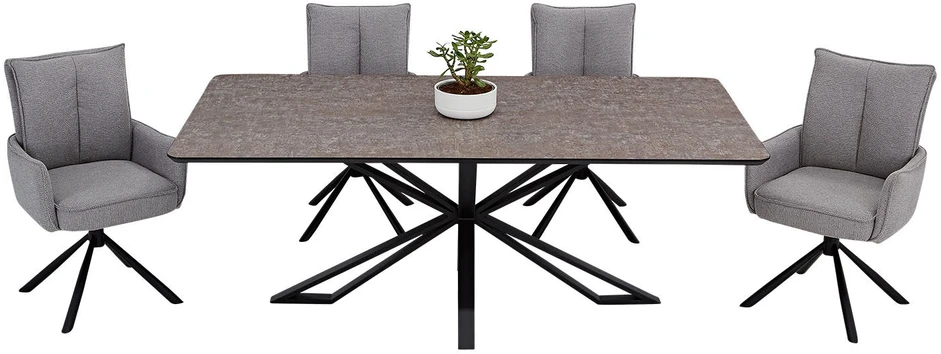 Homestyle4U Valgomojo stalas su kėdėmis, 200x100x76 cm, ruda, juoda, pilka