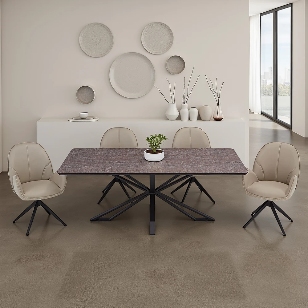 Homestyle4U Valgomojo stalas su kėdėmis, 200x100x76 cm, ruda juoda smėlio
