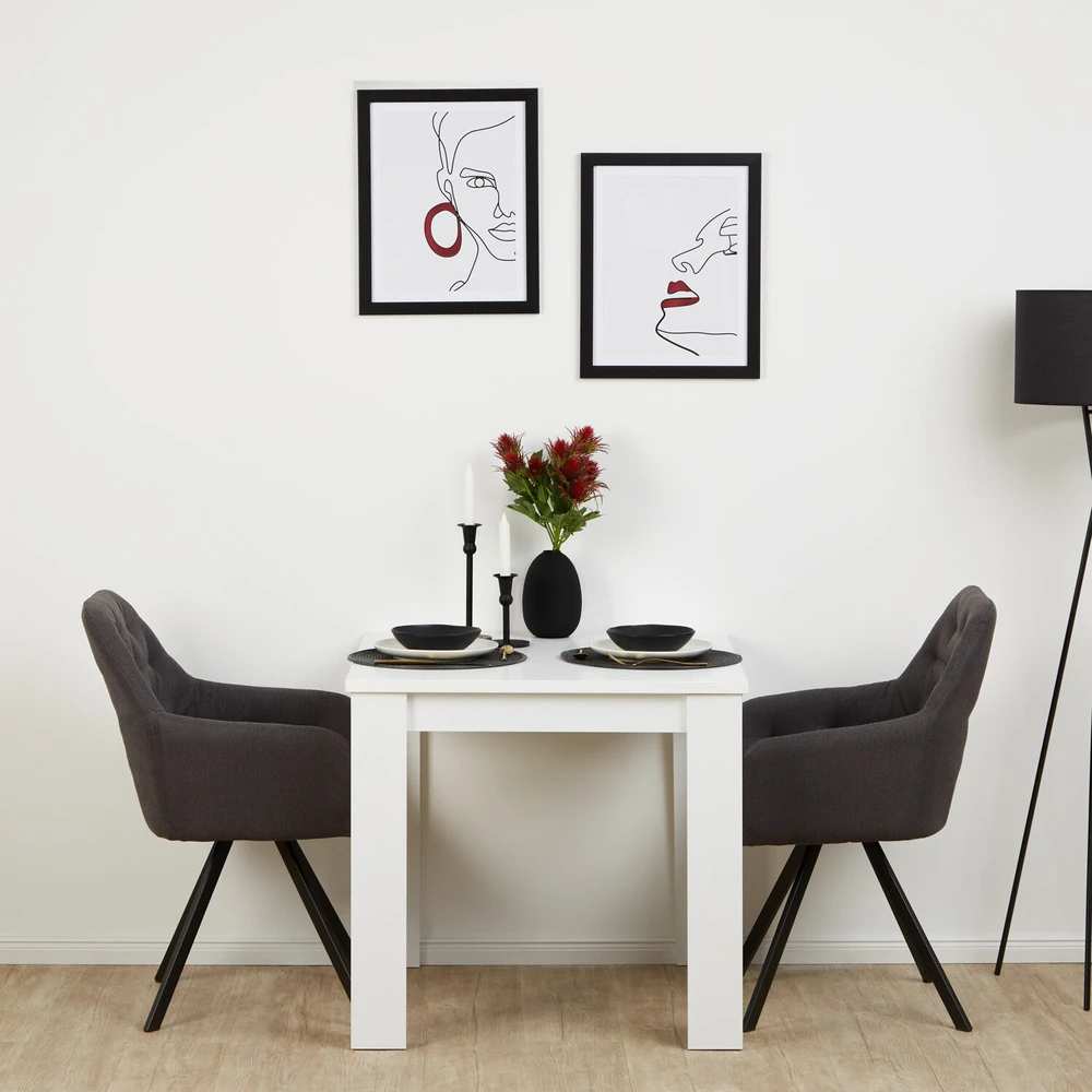 Homestyle4U Valgomojo stalas su kėdėmis, 80x80x75 cm, balta ir pilka