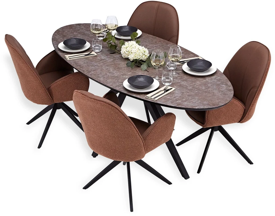Homestyle4U Valgomojo stalas su kėdėmis, 200x95x76 cm, ruda, juoda