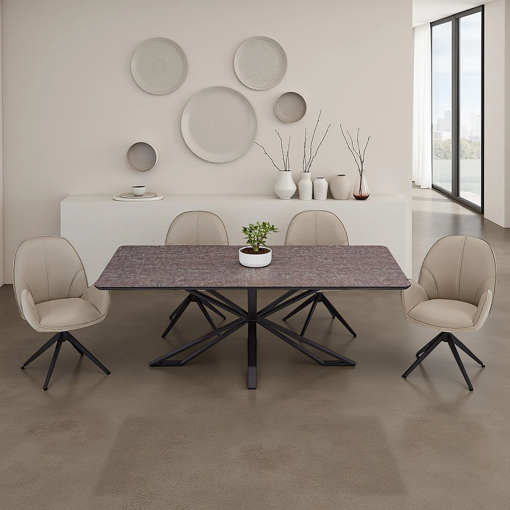 Homestyle4U Valgomojo stalas su kėdėmis, 200x100x76 cm, ruda juoda smėlio