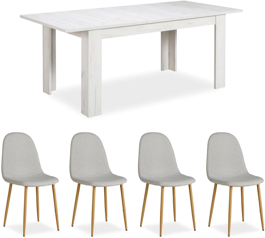 Homestyle4U Valgomojo stalas su kėdėmis, 160.5x90.5x76.5 cm, balta, pilka