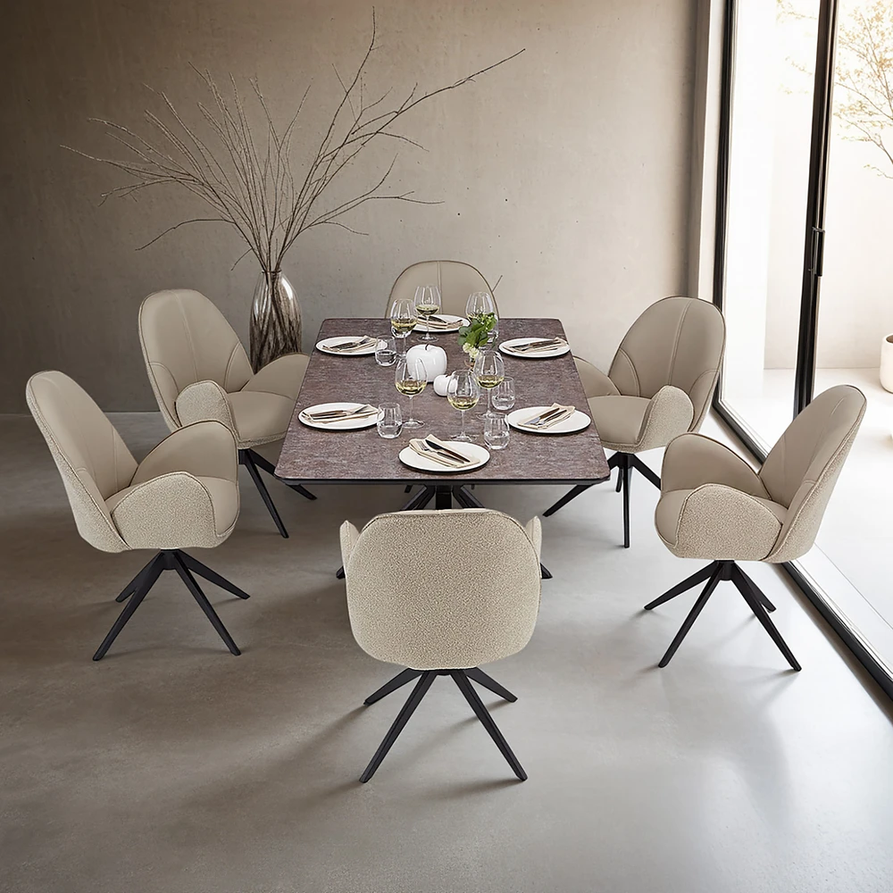 Homestyle4U Valgomojo stalas su kėdėmis, 200x100x76 cm, ruda juoda smėlio