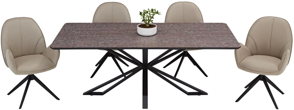 Homestyle4U Valgomojo stalas su kėdėmis, 200x100x76 cm, ruda juoda smėlio