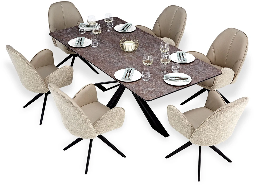 Homestyle4U Valgomojo stalas su kėdėmis, 200x100x76 cm, ruda juoda smėlio
