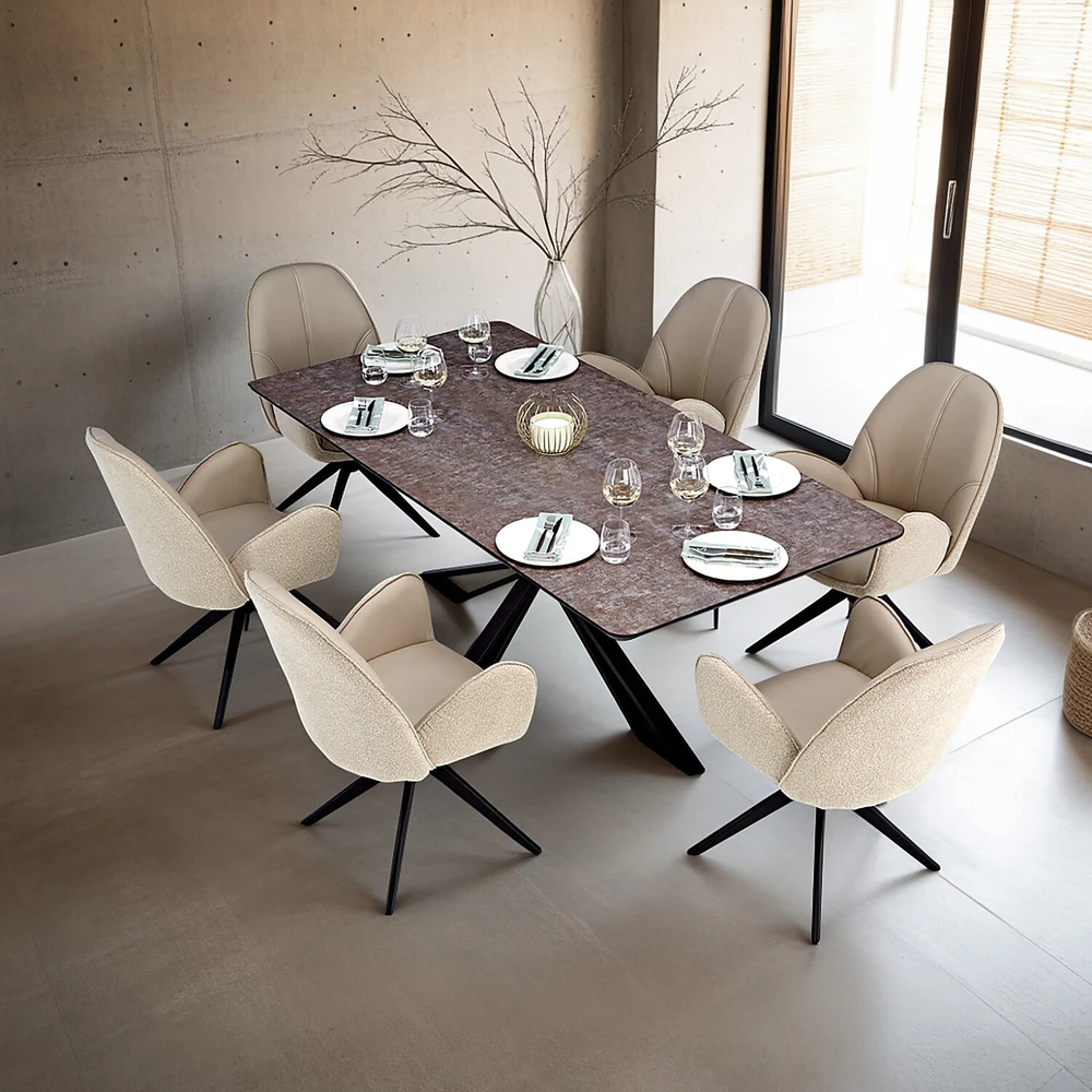 Homestyle4U Valgomojo stalas su kėdėmis, 200x100x76 cm, ruda juoda smėlio