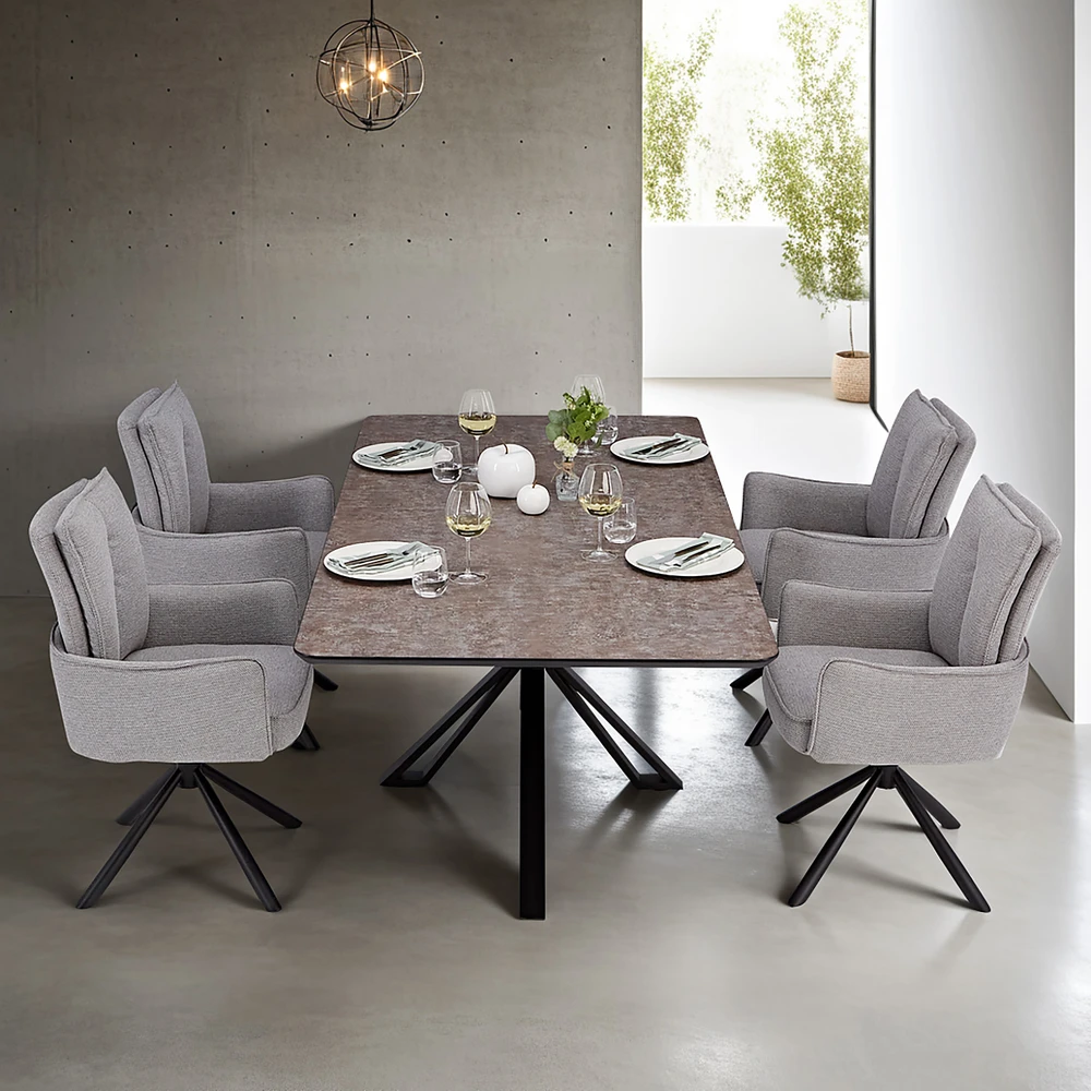 Homestyle4U Valgomojo stalas su kėdėmis, 200x100x76 cm, ruda, juoda, pilka